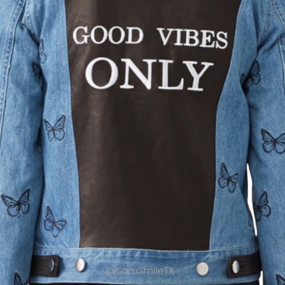 SAMANTHA SIPOS - Good Vibes Only - Embroidered Butterfly Denim & Leather Jacket - Picture 7 of 16